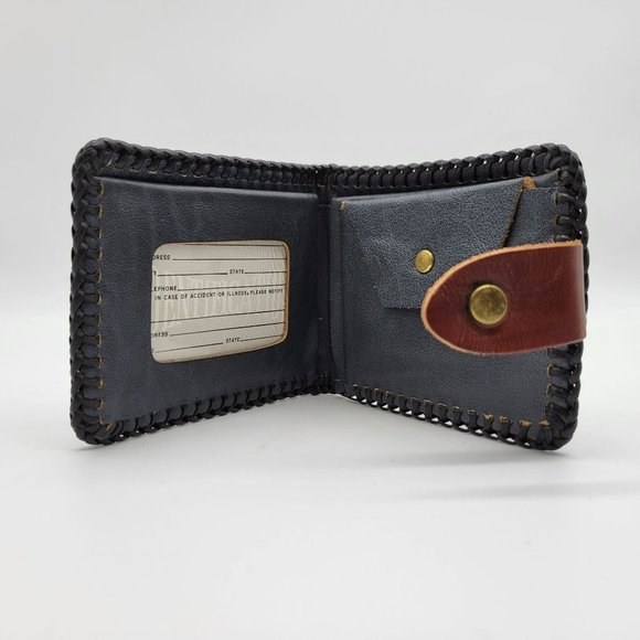 Tooled Leather Wallet Eagle Wings Mexico Vintage Black Leather Whip Stitching - Picture 6 of 12